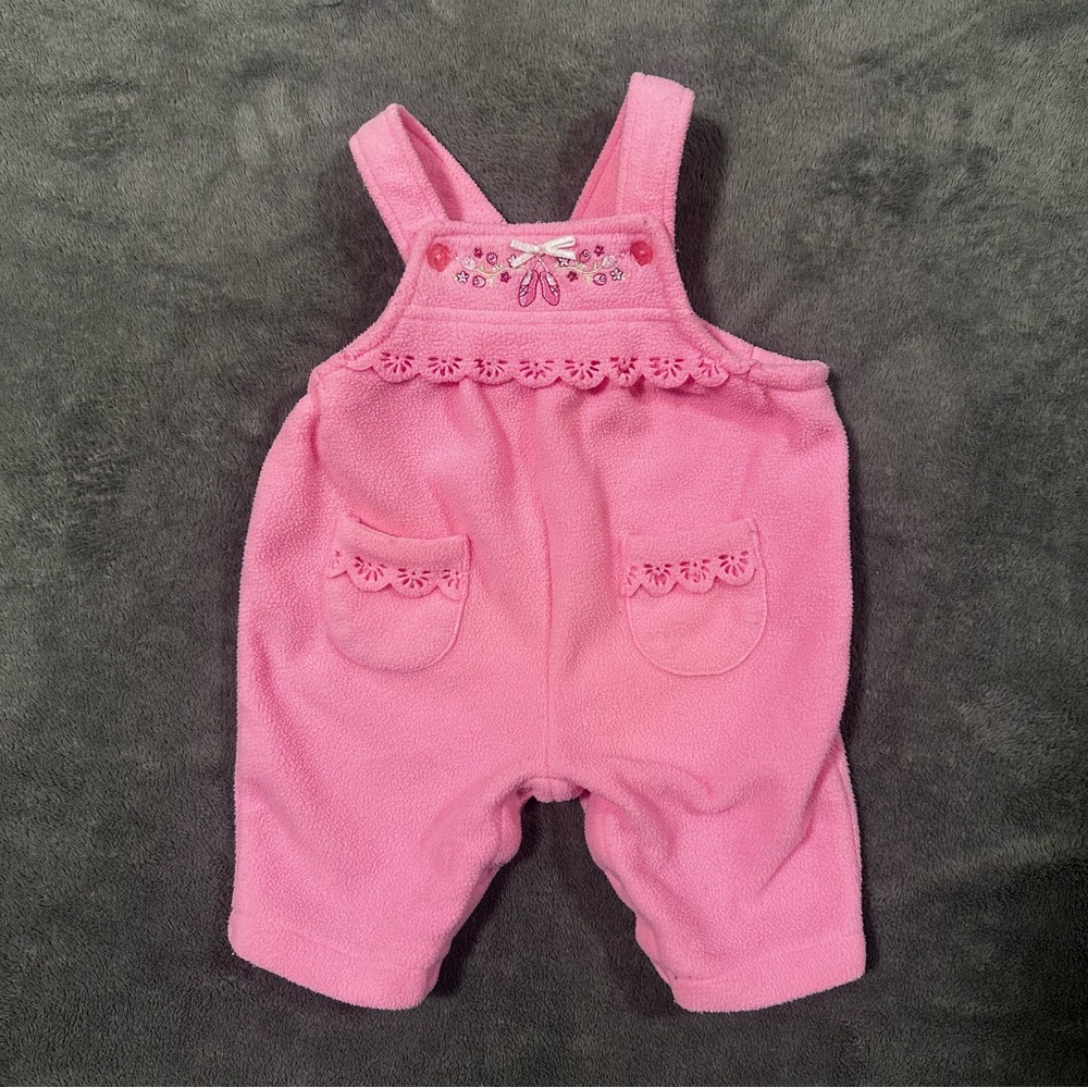 Vintage Baby Sonoma Baby Girl Pink Fleece Ballerina Fleece Romper Overall 0-3mo